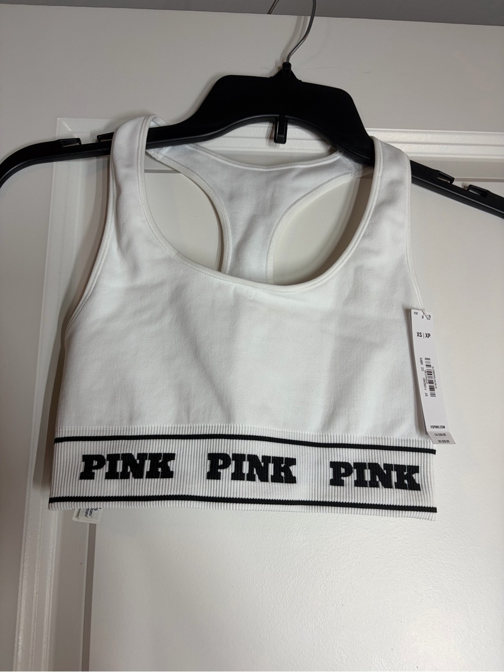 PINK Reversible Victoria's Secret White Racerback SportsBra with Black Logo Band